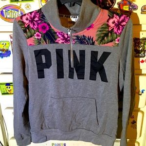 VS Pink Hibiscus Half Zip Sweatshirt Large